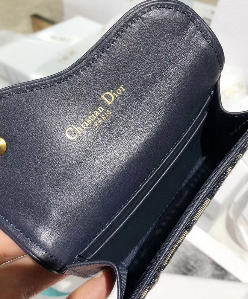 Christian Dior Oblique Saddle Canvas Wallet Dark Blue